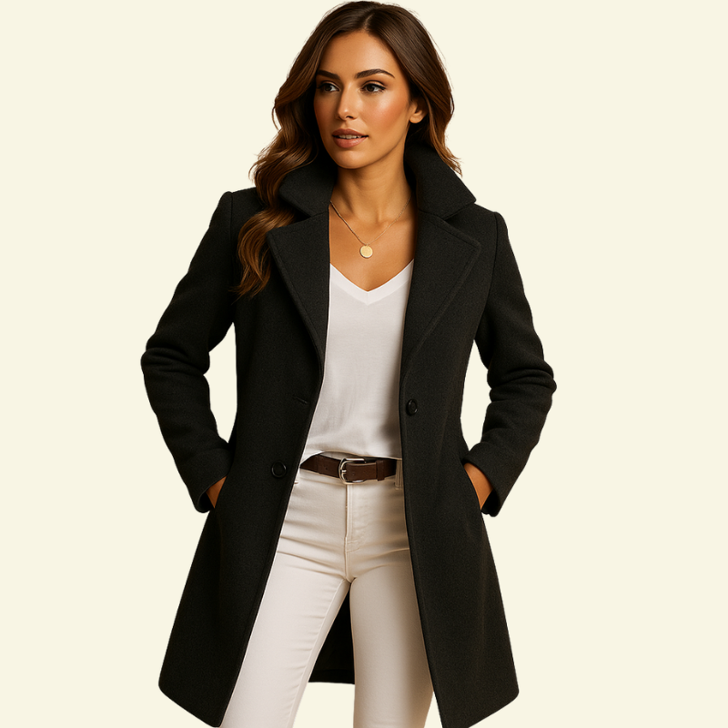 Abrigo de mujer con cuello de solapa y botonadura-Coats for women-Casaluzia