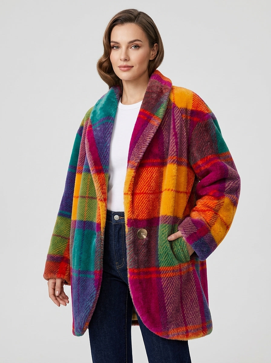 Abrigo largo de cuadros oversize para mujer-Coat-Casaluzia