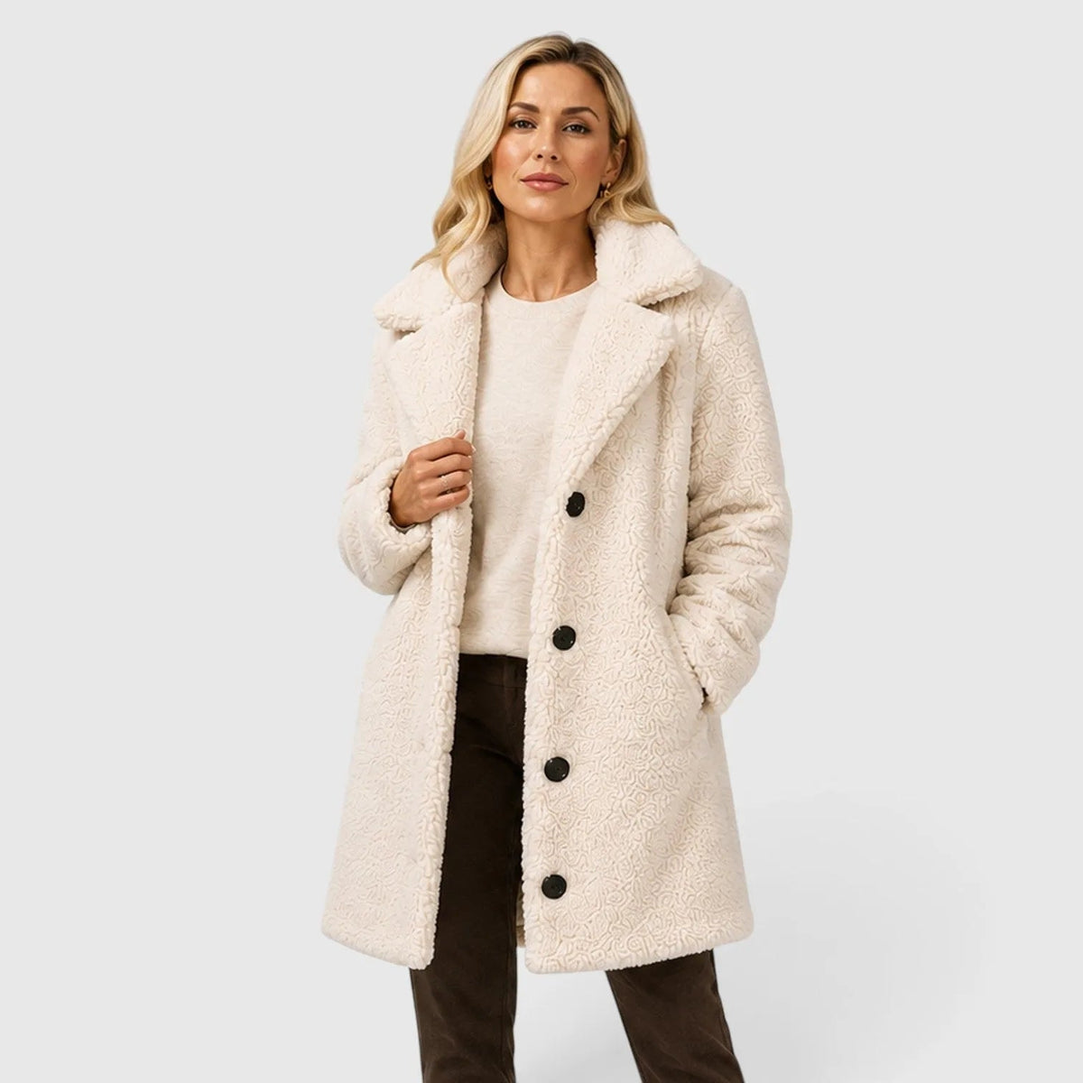 Abrigo Teddy para mujer con cierre de botones-Coats for women-Casaluzia