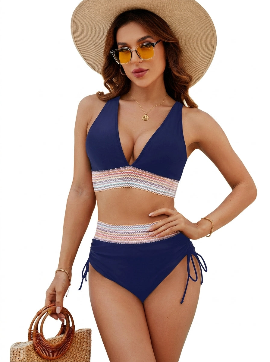 Bikini de mujer con cuello halter y braga de talle alto con cordones laterales-Swimwear for women-Casaluzia