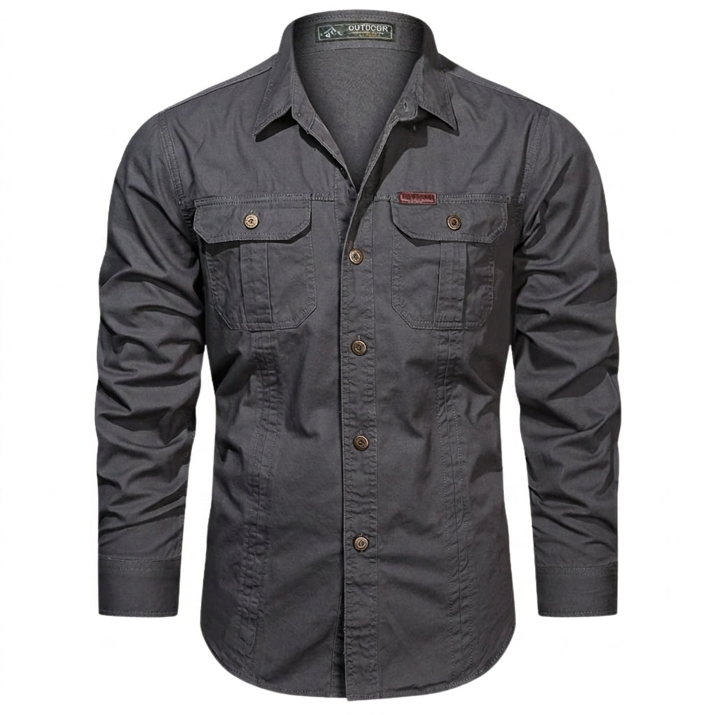 Camisa de hombre de manga larga con bolsillos de parche y cierre de botones-Shirts for men-Casaluzia