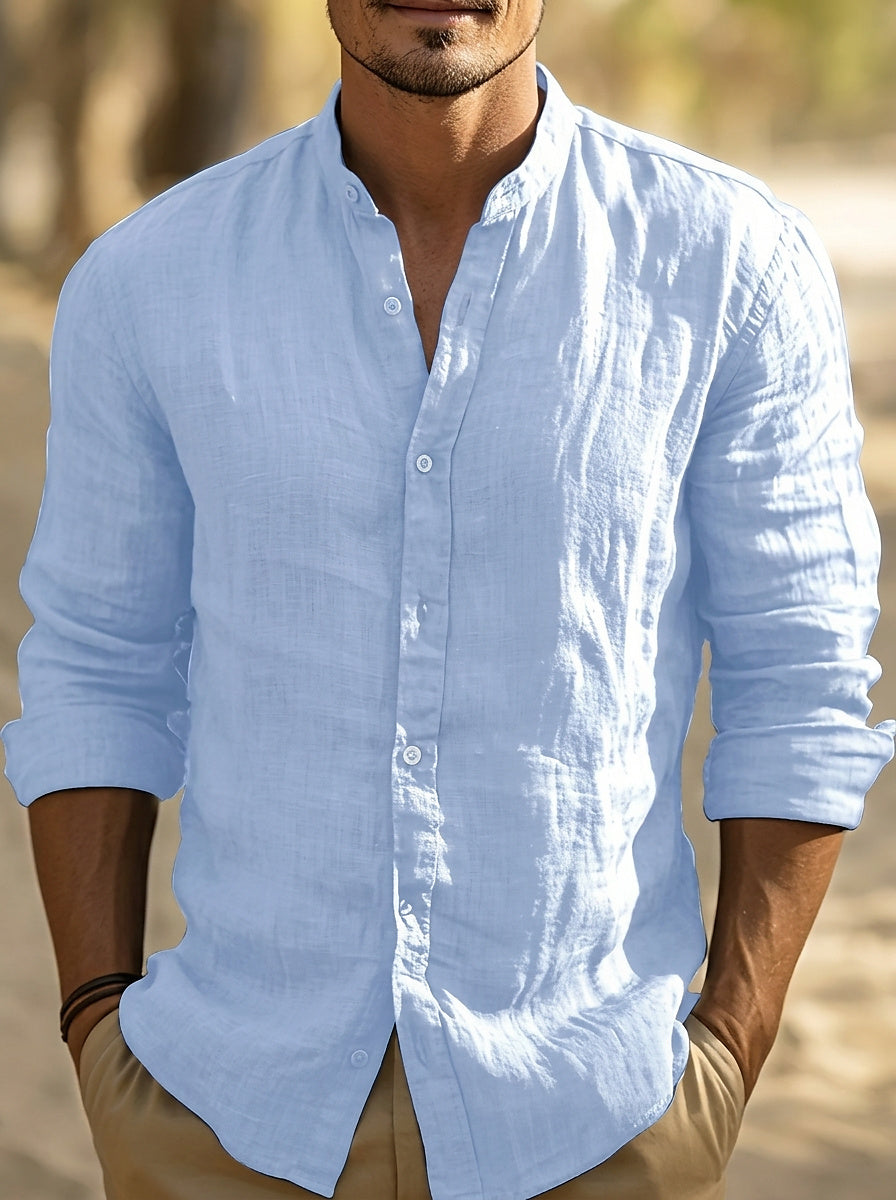 Hombre Camisa con cuello mandarín y cierre de botones-Shirts for men-Casaluzia