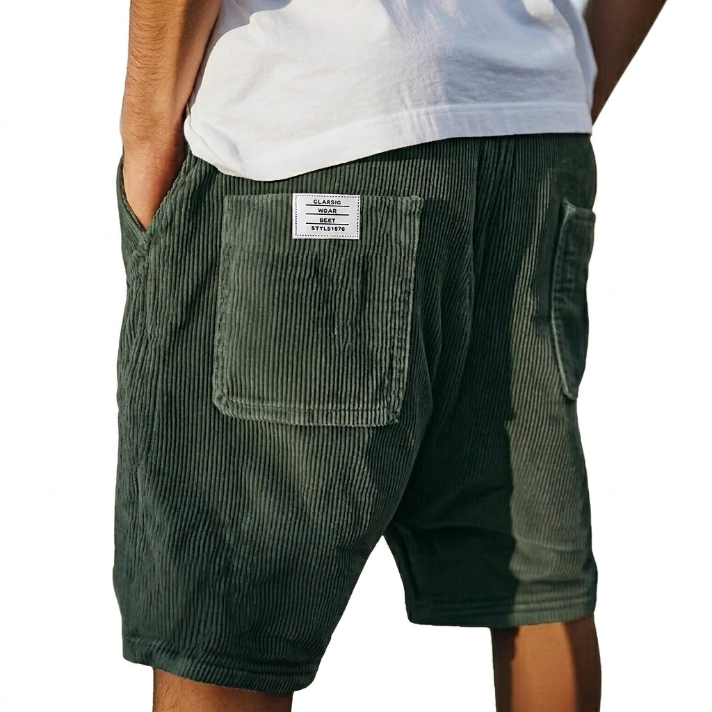 Hombre Pantalones Cortos con Textura Acanalada y Bolsillos Traseros de Parche-Shorts for men-Casaluzia