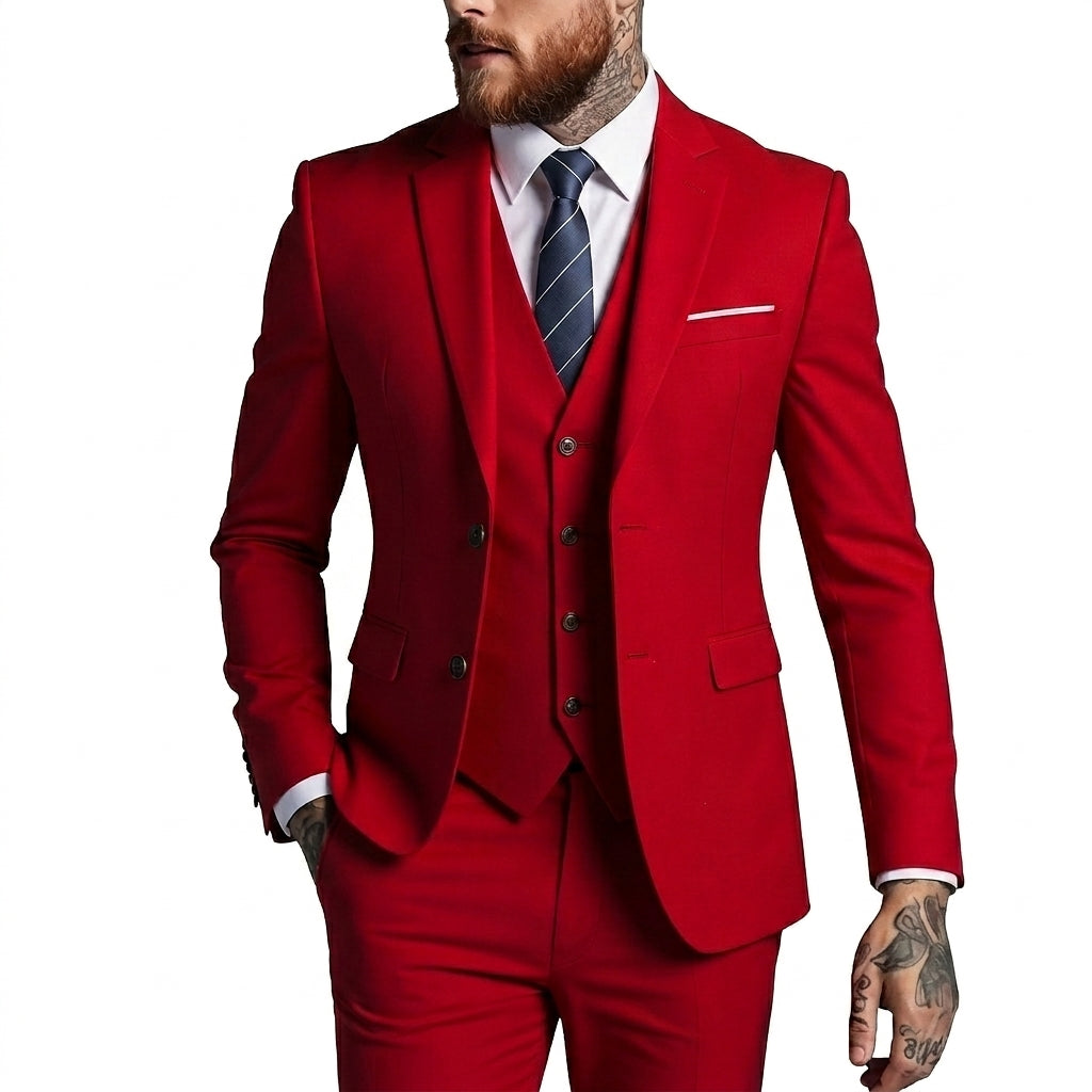 Hombre Traje de tres piezas con solapas de muesca y bolsillos con solapa-Sets for Men-Casaluzia
