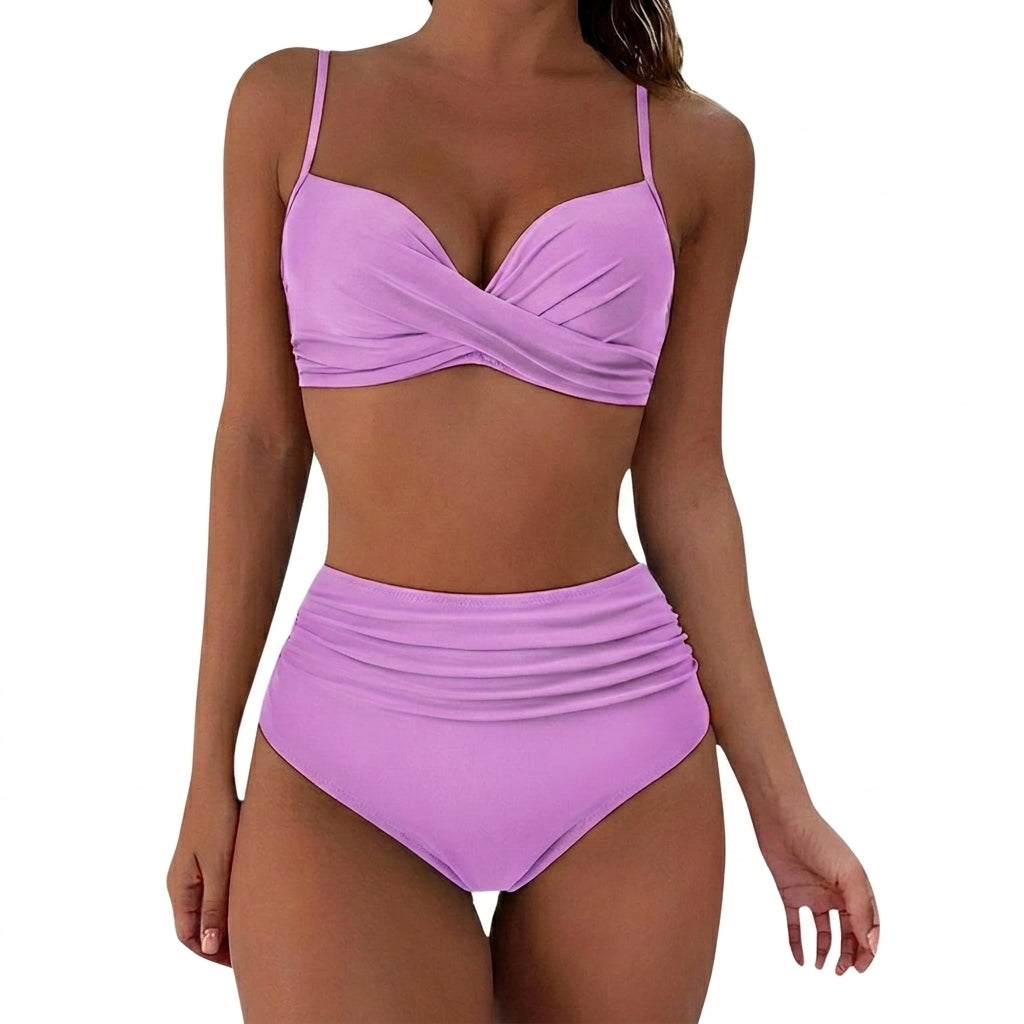 Mujer Bikini con top cruzado y braguita de talle alto con fruncido-Swimwear for women-Casaluzia