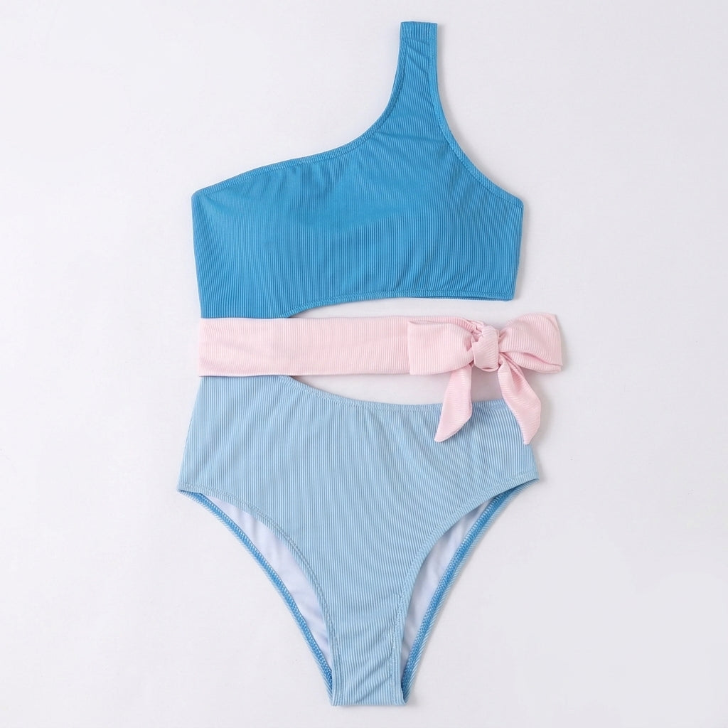 Mujer Conjunto de Baño de Dos Piezas con un Hombro y Detalle de Lazo-Swimwear for women-Casaluzia