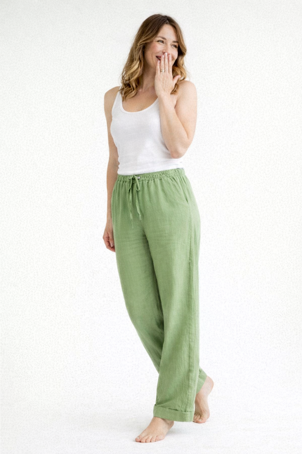 Mujer Pantalón de pierna recta con cintura elástica y cordón-Pants for women-Casaluzia
