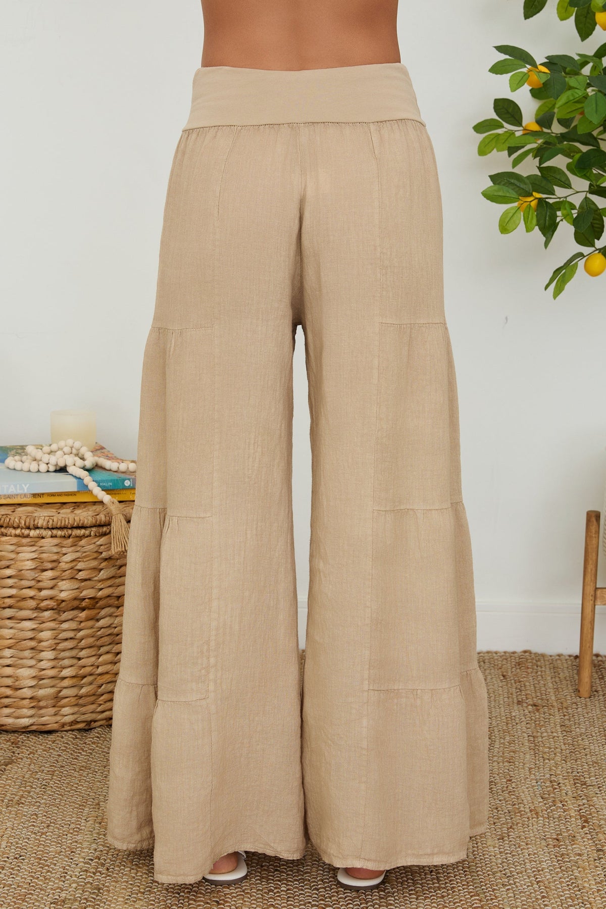 Pantalones Palazzo de Pierna Ancha con Volantes para Mujer-Pants for Women-Casaluzia