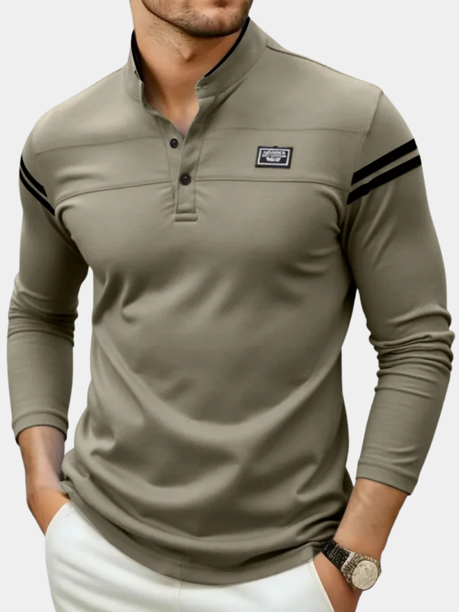 Polo de manga larga con cuello mao para hombre-T-Shirts & Polos for men-Casaluzia