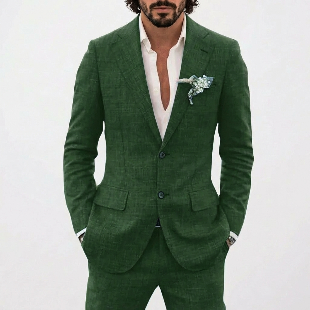 Traje de lino para hombre con solapas de muesca-Suits for men-Casaluzia