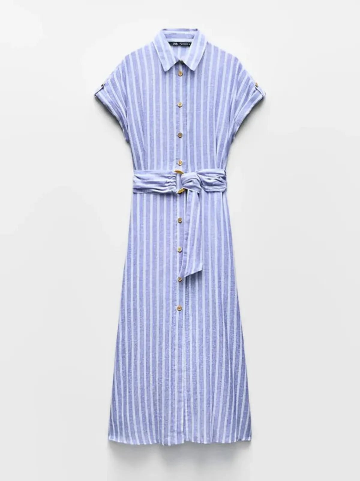 Vestido Midi de Mujer con Rayas y Botones Frontales-Midi Dress-Casaluzia