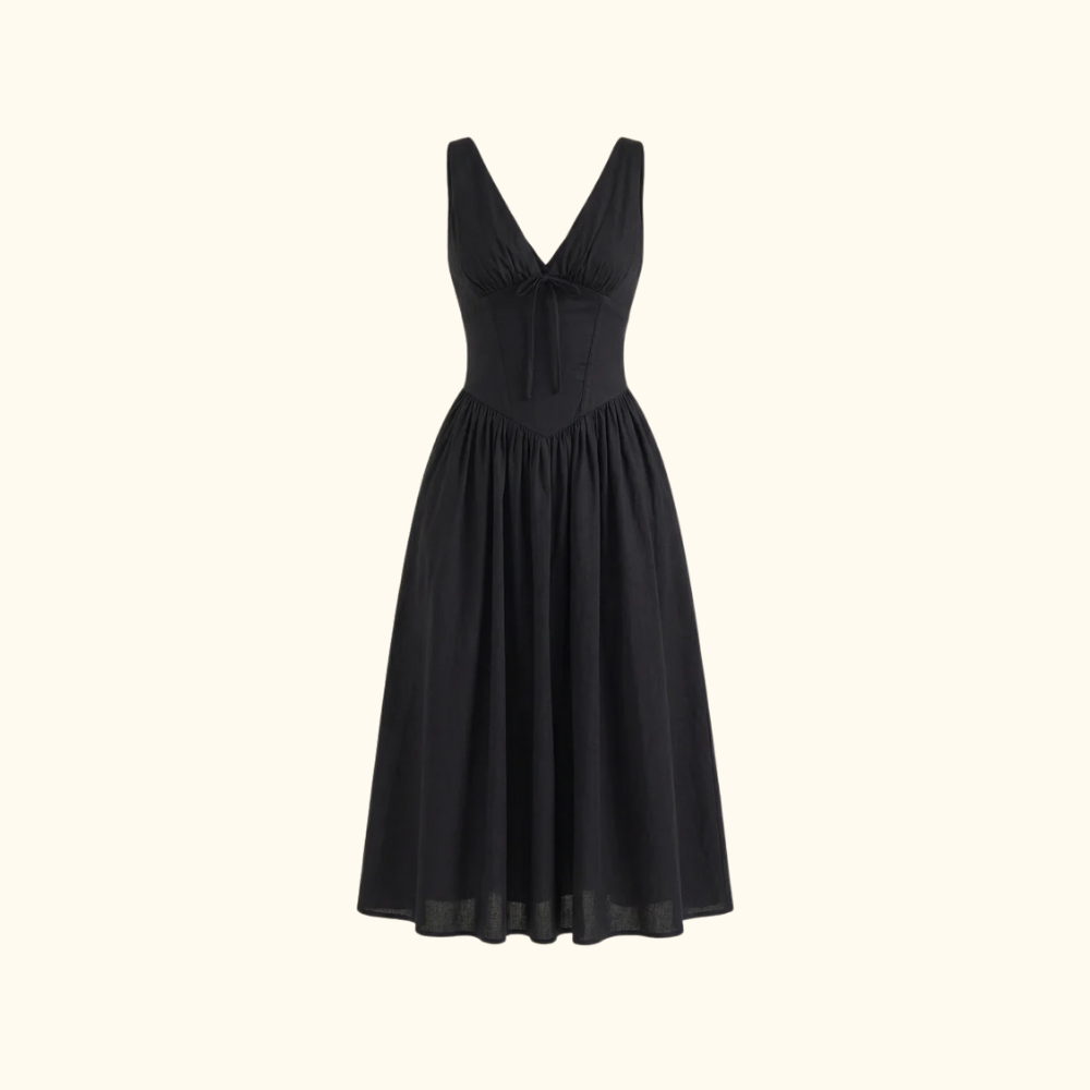 Vestido midi mujer con escote en V profundo y diseño sin mangas-Midi Dress-Casaluzia