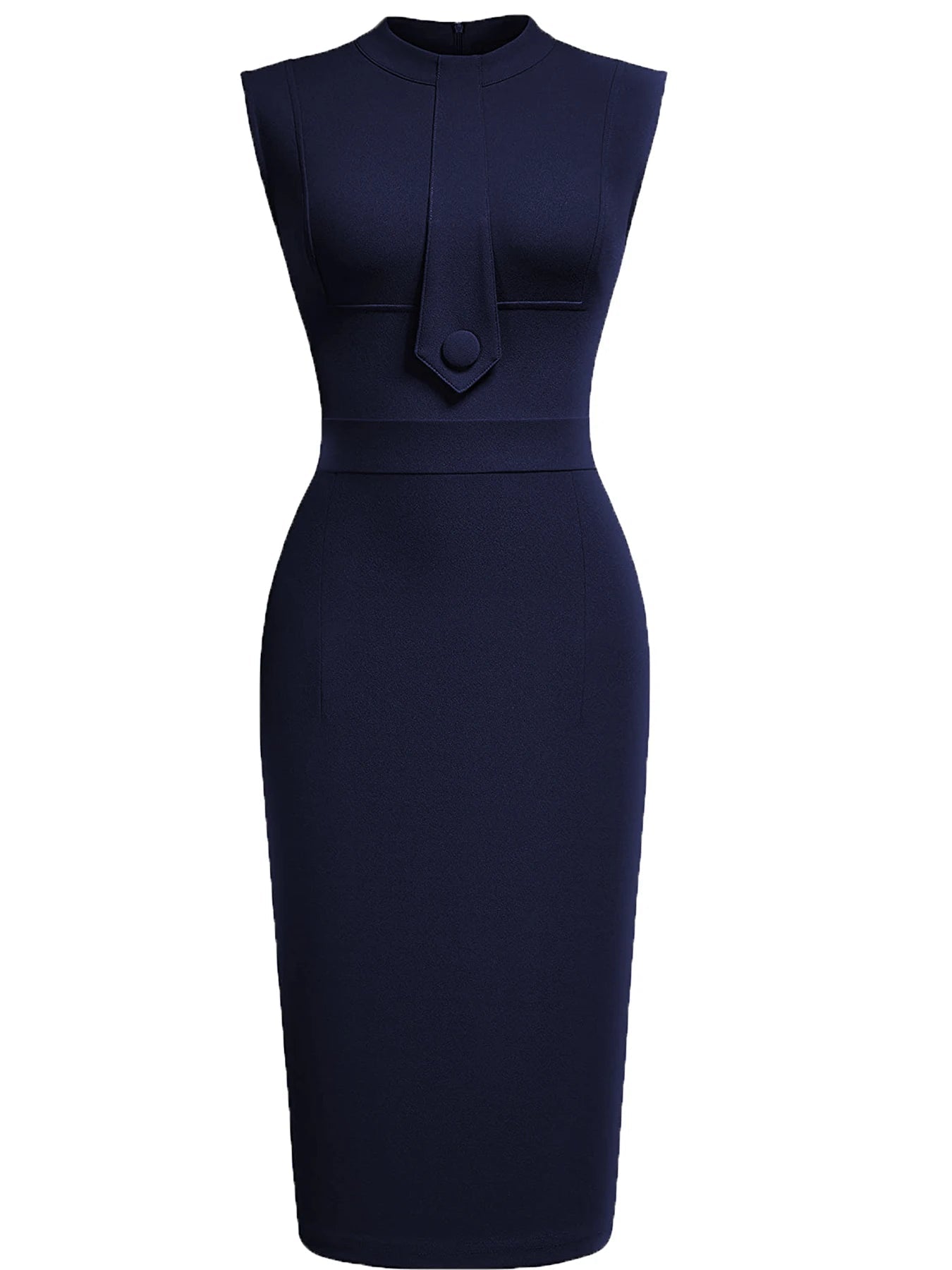 Vestido tipo tubo para mujer con cuello alto y detalle de lazo-Midi Dress-Casaluzia