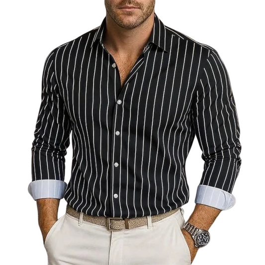 Camisa de Hombre con Rayas Verticales y Cierre de Botones