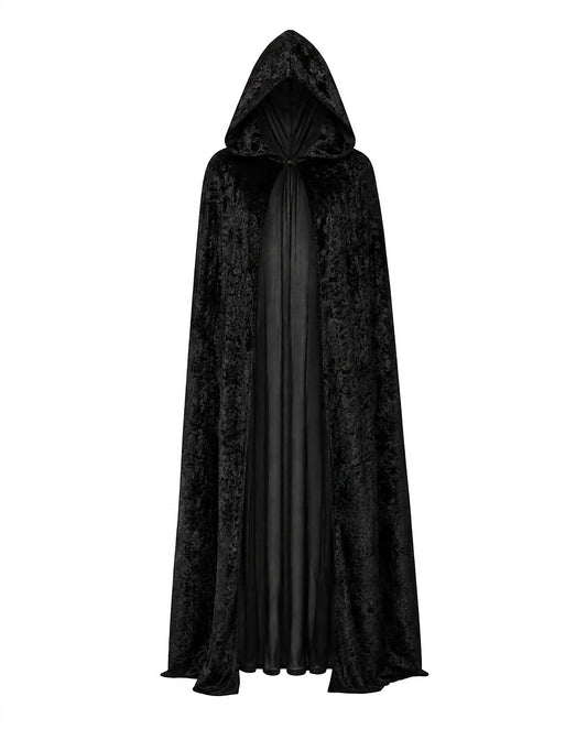Capa larga con capucha de terciopelo Negro