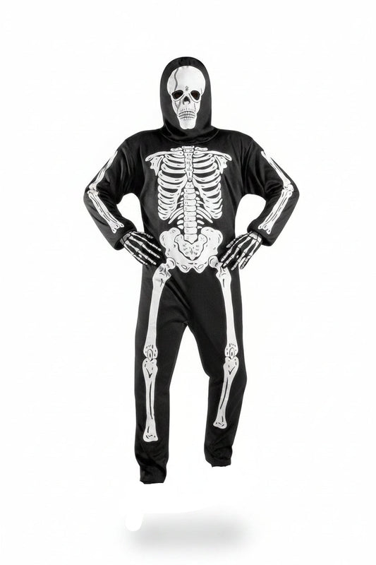 Disfraz de Halloween de esqueleto unisex con máscara Negro
