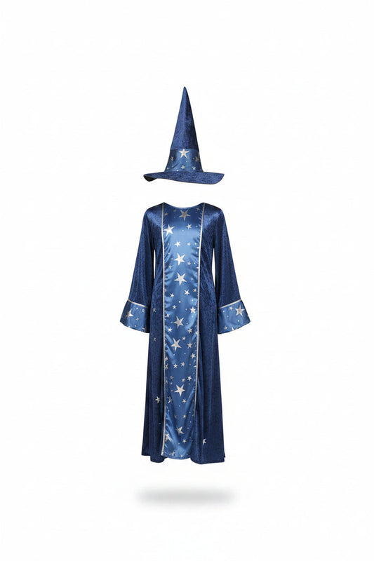 Disfraz de mago unisex con estampado de estrellas y sombrero Azul Oscuro