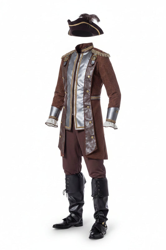 Disfraz de pirata de Halloween para hombre con abrigo largo y pantalones Marrón
