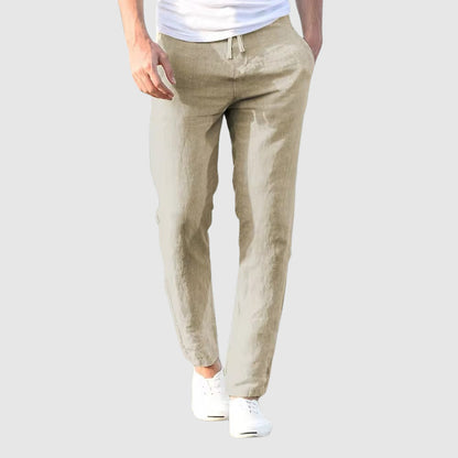 Pantalones de lino con cintura de cordón para hombre 1