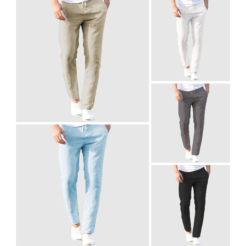 Pantalones de lino con cintura de cordón para hombre 2