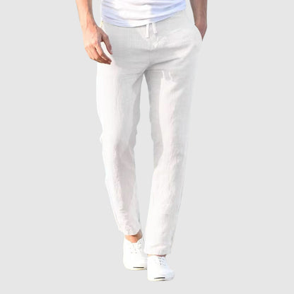 Pantalones de lino con cintura de cordón para hombre Blanco