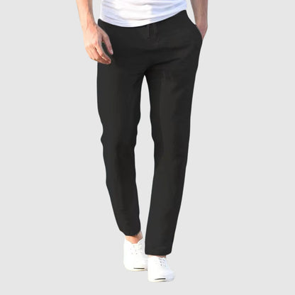 Pantalones de lino con cintura de cordón para hombre Negro