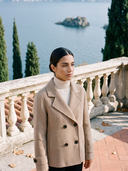 Abrigo corto para mujer con solapas y botones-Coats for women-Casaluzia