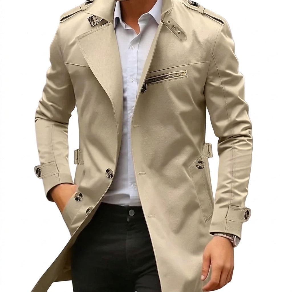Abrigo de entretiempo para hombre con cuello alzado y bolsillo con cremallera-Jackets for men-Casaluzia