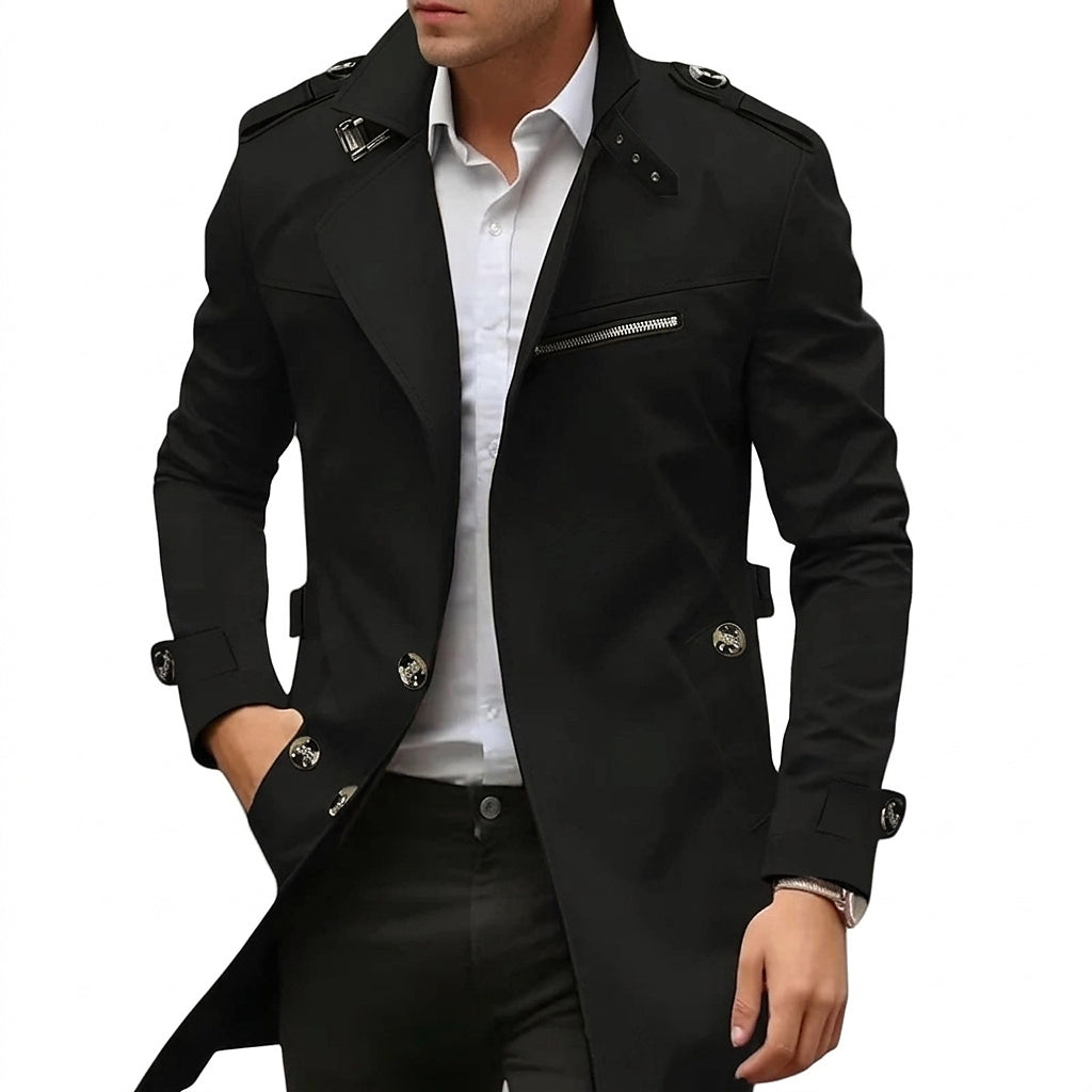 Abrigo de entretiempo para hombre con cuello alzado y bolsillo con cremallera-Jackets for men-Casaluzia