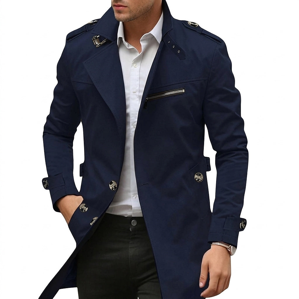 Abrigo de entretiempo para hombre con cuello alzado y bolsillo con cremallera-Jackets for men-Casaluzia