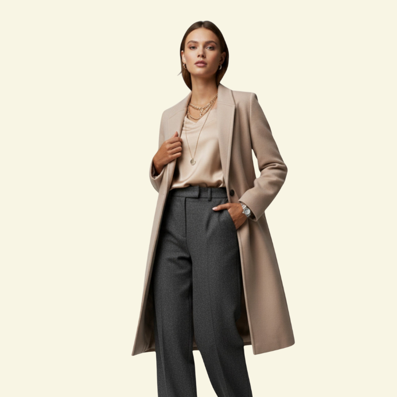 Abrigo de mujer con cuello de solapa y botonadura-Coats Women-Casaluzia
