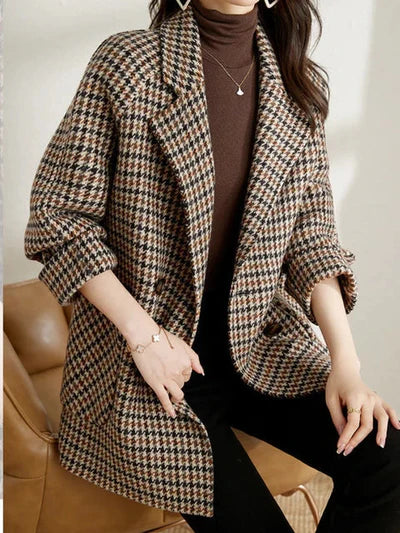 Abrigo de mujer con estampado de pata de gallo y botonadura-Jacket for women-Casaluzia