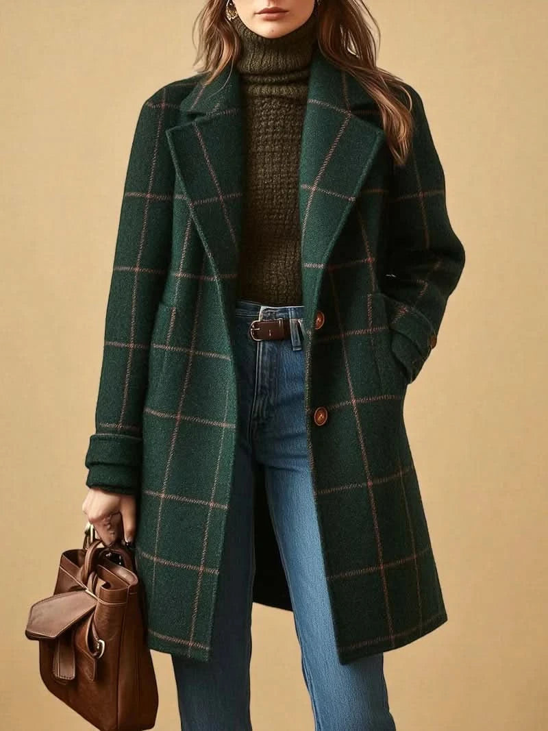 Abrigo largo con estampado de cuadros para mujer-Coats for Women-Casaluzia