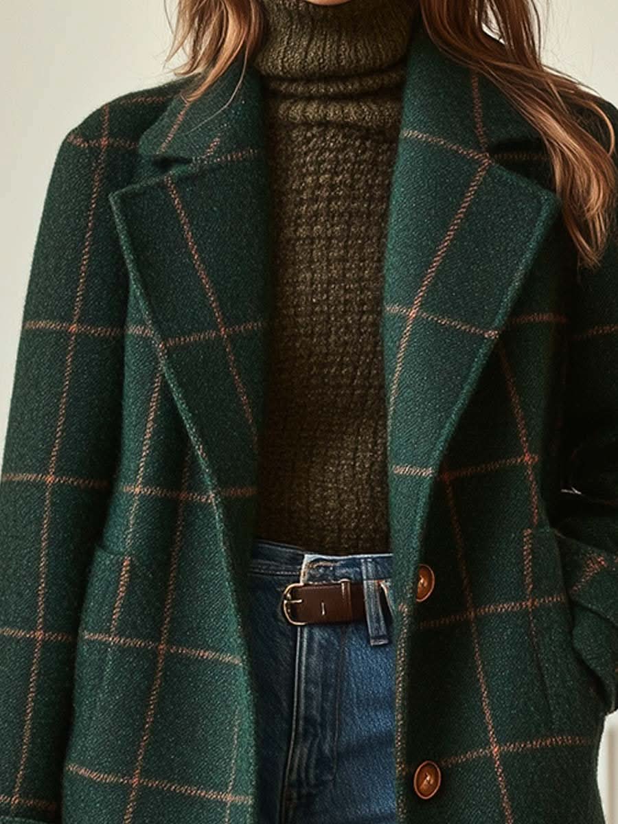 Abrigo largo con estampado de cuadros para mujer-Coats for Women-Casaluzia