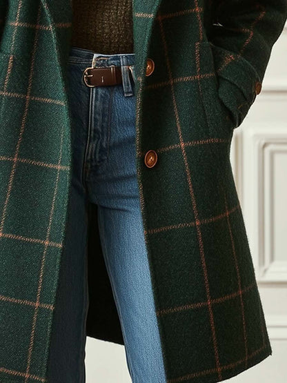 Abrigo largo con estampado de cuadros para mujer-Coats for Women-Casaluzia