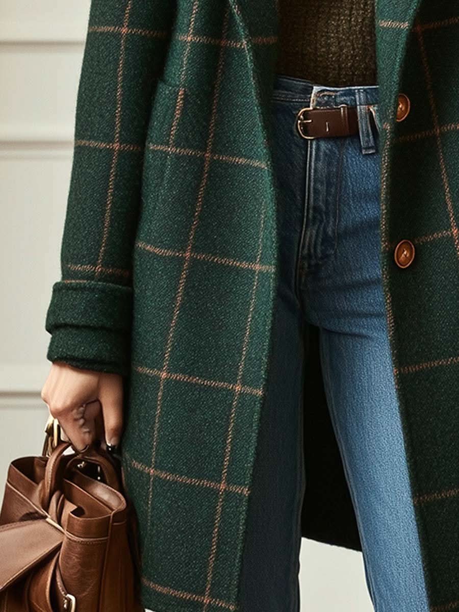 Abrigo largo con estampado de cuadros para mujer-Coats for Women-Casaluzia