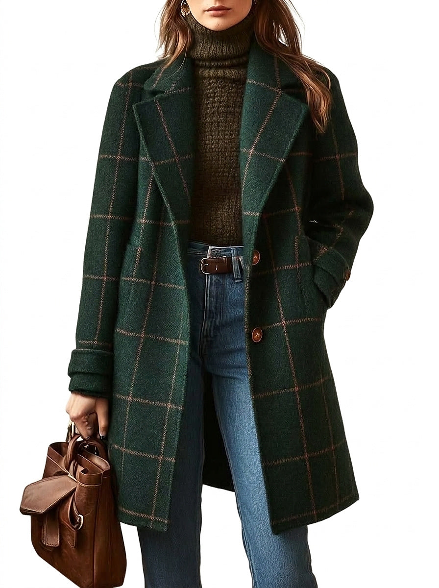Abrigo largo con estampado de cuadros para mujer-Coats for Women-Casaluzia