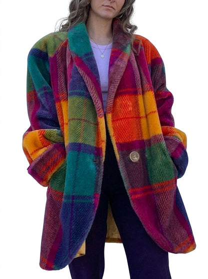 Abrigo largo de cuadros oversize para mujer-Coat-Casaluzia