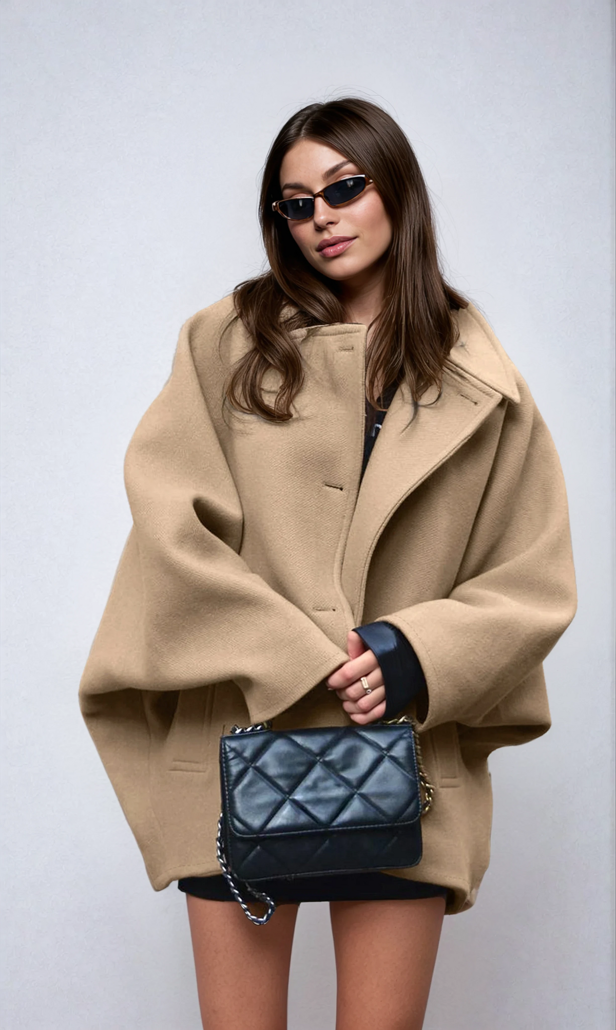 Abrigo Oversized de Mezcla de Lana para Mujer con Cierre de Botones-Coats for women-Casaluzia