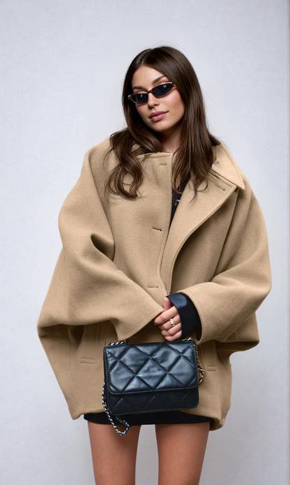 Abrigo Oversized de Mezcla de Lana para Mujer con Cierre de Botones-Coats for women-Casaluzia