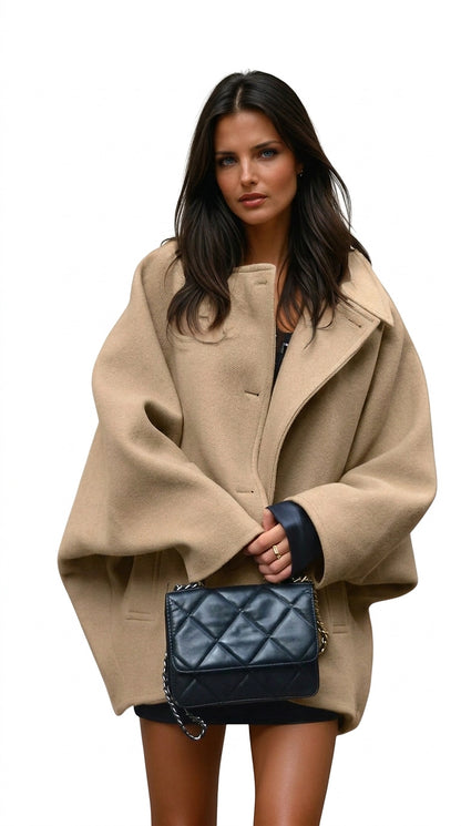 Abrigo Oversized de Mezcla de Lana para Mujer con Cierre de Botones-Coats for women-Casaluzia