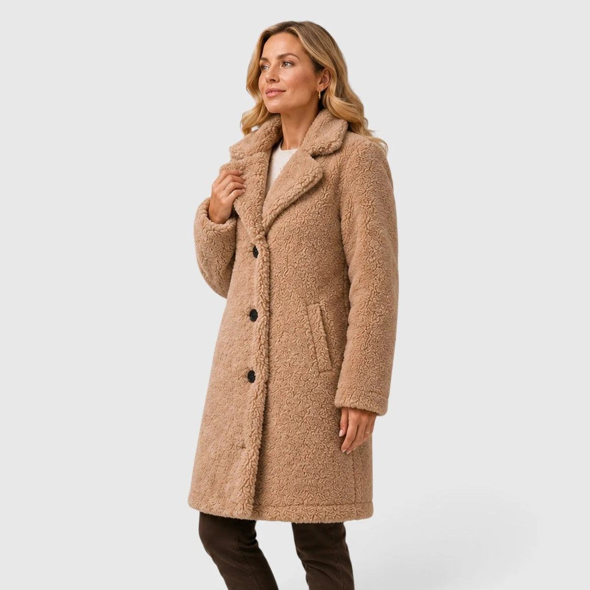 Abrigo Teddy para mujer con cierre de botones-Coats for women-Casaluzia