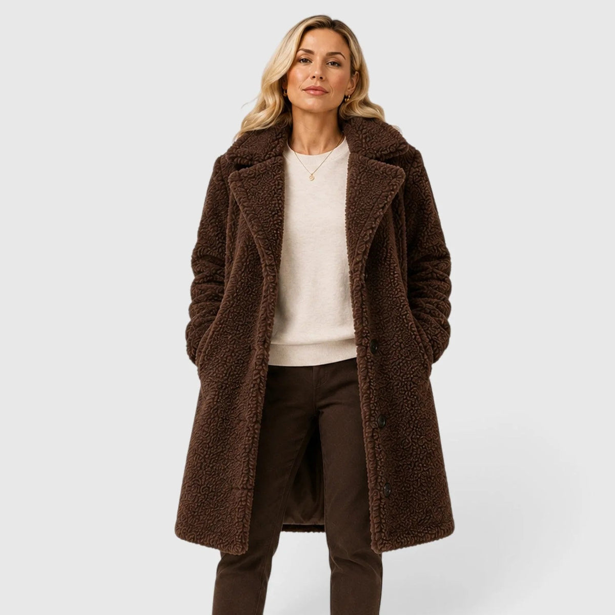 Abrigo Teddy para mujer con cierre de botones-Coats for women-Casaluzia