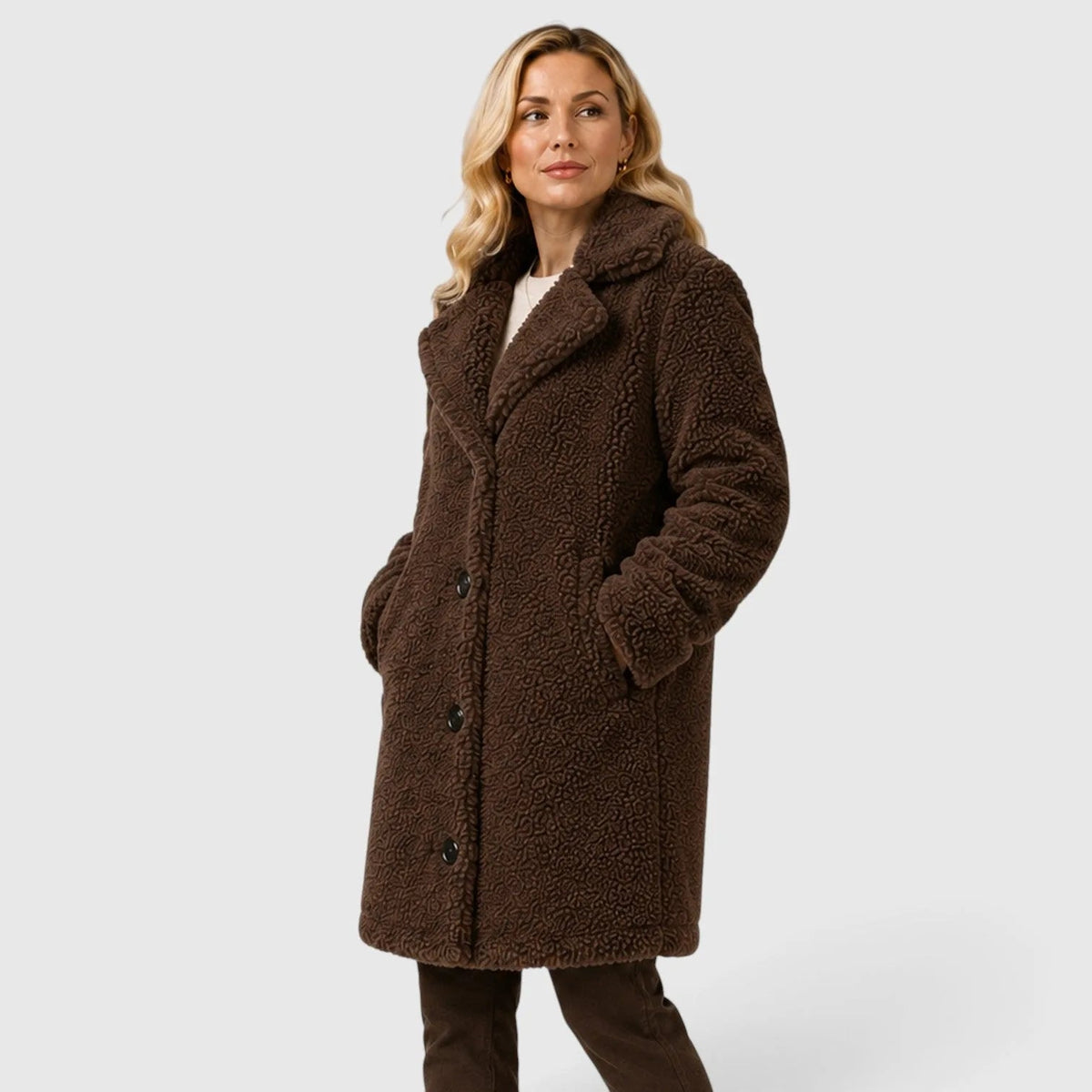 Abrigo Teddy para mujer con cierre de botones-Coats for women-Casaluzia