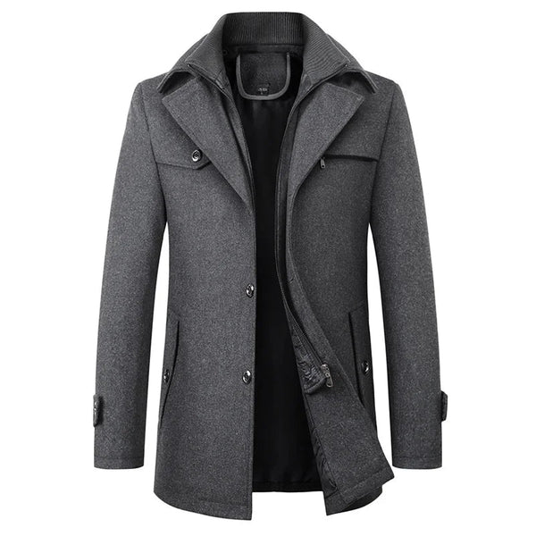 Abrigo tipo pea coat de largo medio para hombre con capa interior con cremallera-Coats for men-Casaluzia
