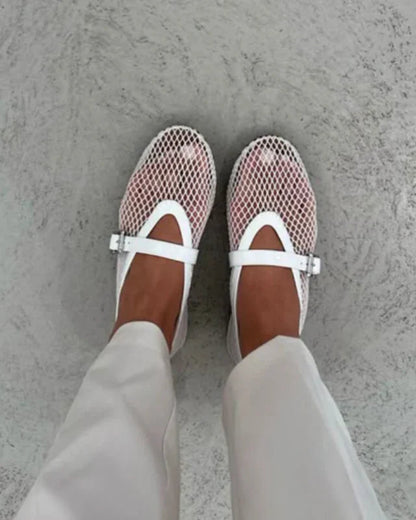 Bailarinas Mary Jane de malla para mujer con hebilla-Footwear for women-Casaluzia