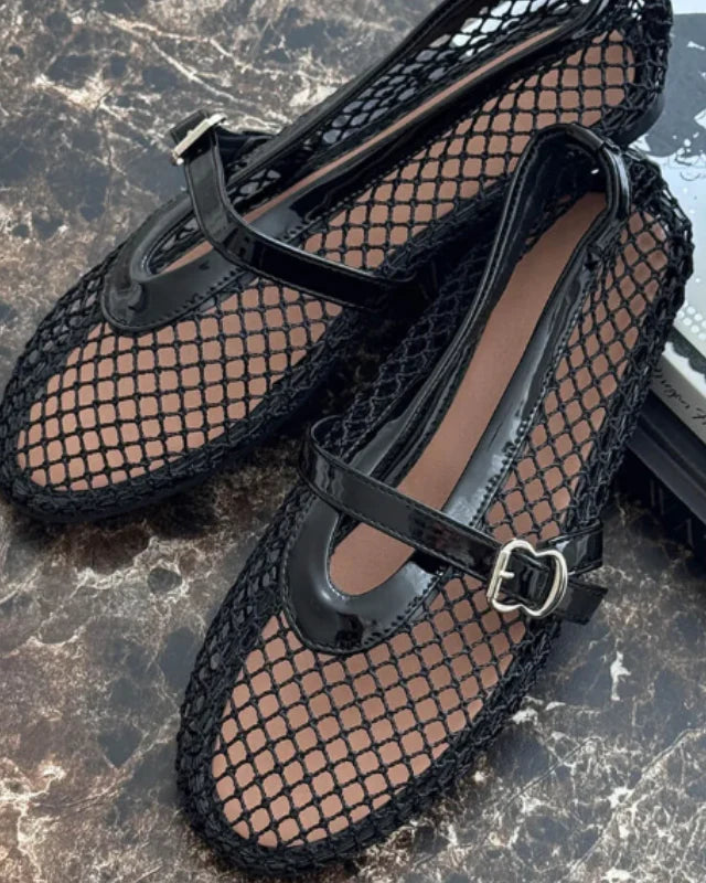 Bailarinas Mary Jane de malla para mujer con hebilla-Footwear for women-Casaluzia