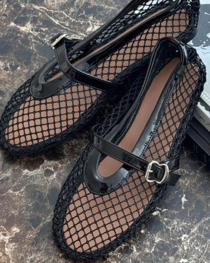 Bailarinas Mary Jane de malla para mujer con hebilla-Footwear for women-Casaluzia