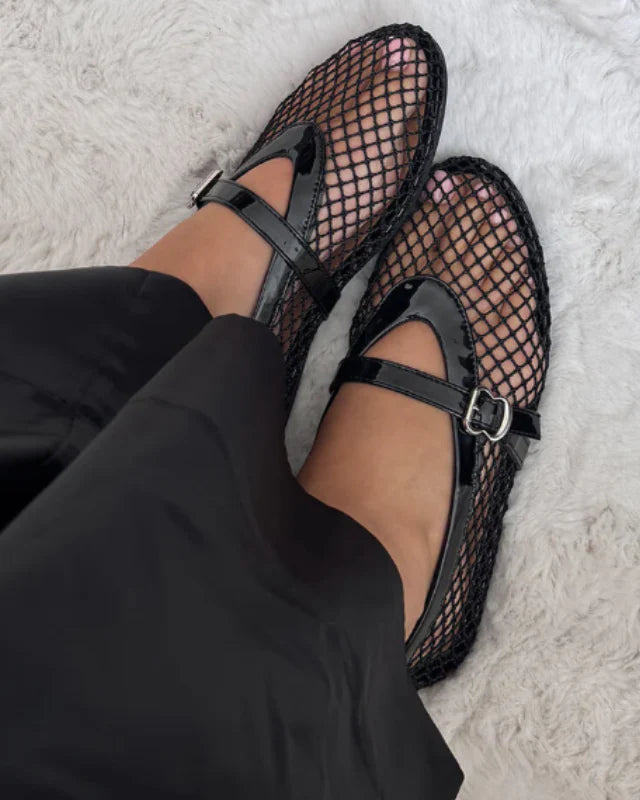 Bailarinas Mary Jane de malla para mujer con hebilla-Footwear for women-Casaluzia