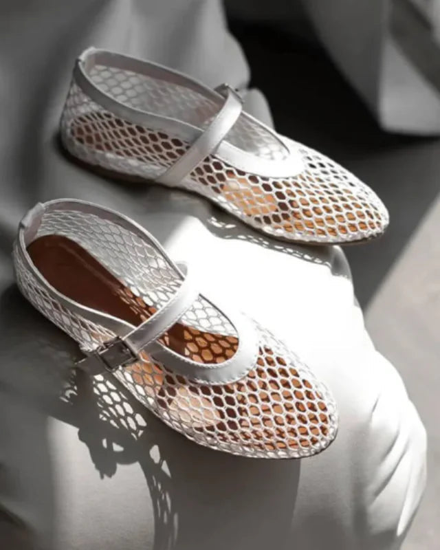 Bailarinas Mary Jane de malla para mujer con hebilla-Footwear for women-Casaluzia